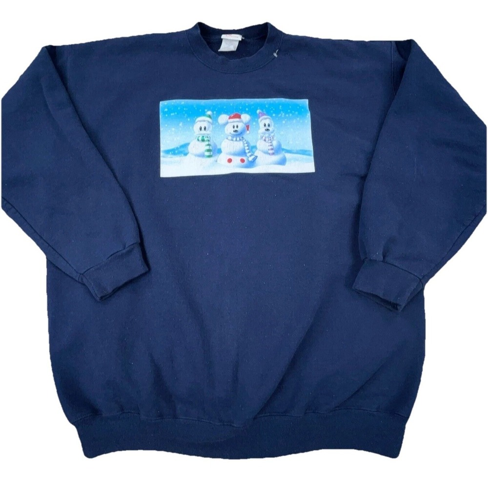 Vintage Disney Sweatshirt Men Large Blue‎ Crewneck Christmas Sweater Mickey 90s